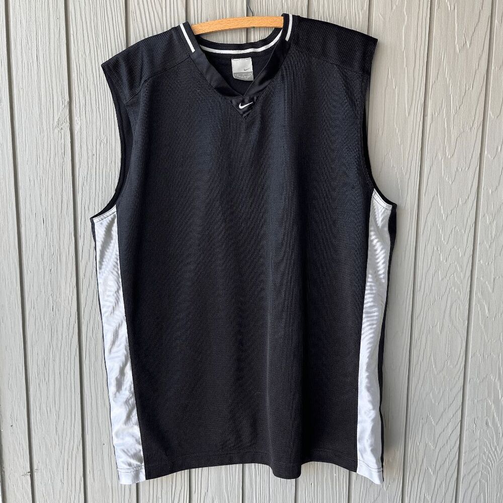 Vintage 2000s Nike Tank Top Black Jersey Center Swoosh Silver Tag Men's XL